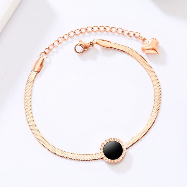 

18kgp rose gold color titanium steel black round bracelet women fashion 316l stainless steel bangle jewelry (gb108