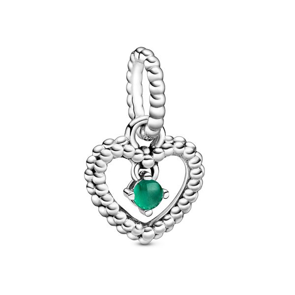 

925 sterling silver may birthstone rainforest green beaded heart dangle charms pendant fit pandora bracelets & necklace for diy jewelry make, Black