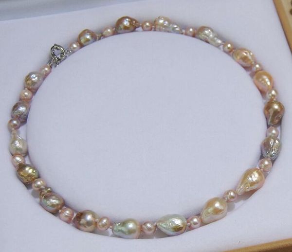 

natural 7-8mm & 10-14mm baroque lavender pearl necklace 18" 36, Silver