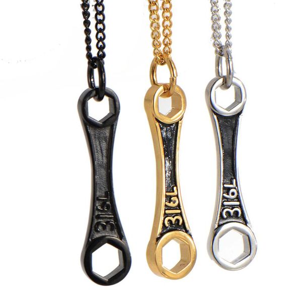 

stainless steel vintage gold wrench pendant necklace repairman gift for him, Silver