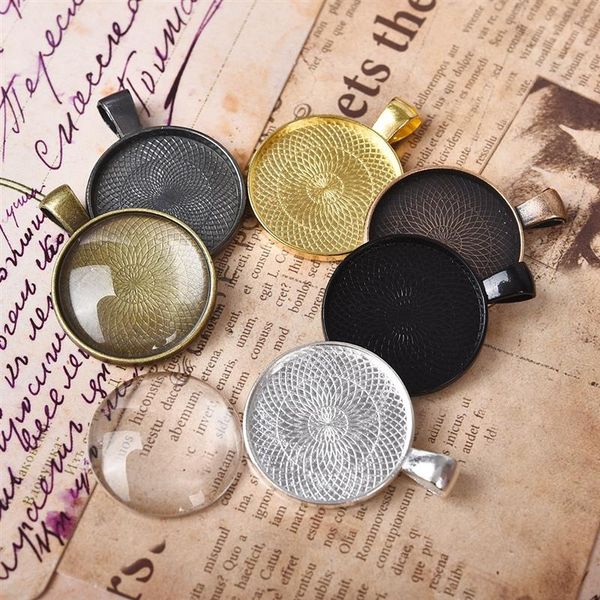 

10pcs/lot zinc alloy pendant blank tray bezel settings 25mm round cabochon base plated for jewelry making handmade diy component