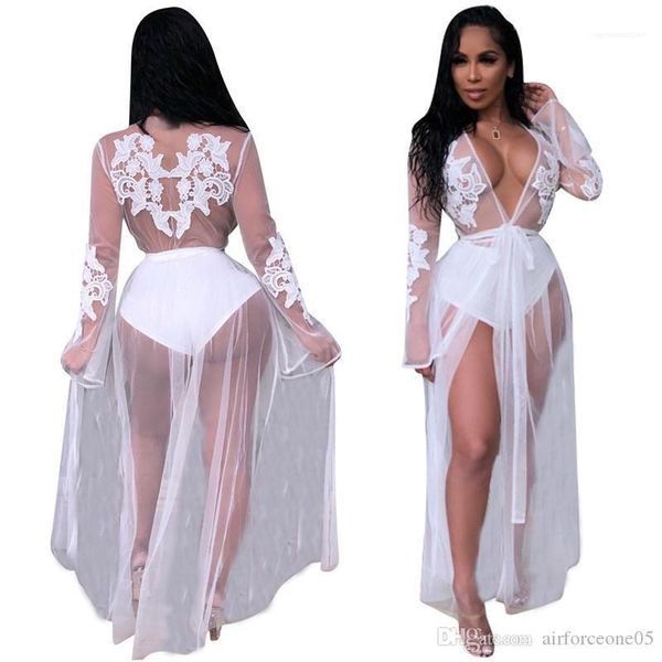 

lace perspective dress panelled gauze long dresses deep v neck summer dresses female clothing womens sexy, Black;gray