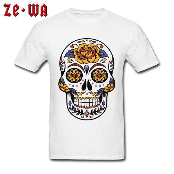 

new arrival mens t-shirts flower yellow rose skull tattoo classic t shirt 100% cotton o neck short sleeve casual tee shirt