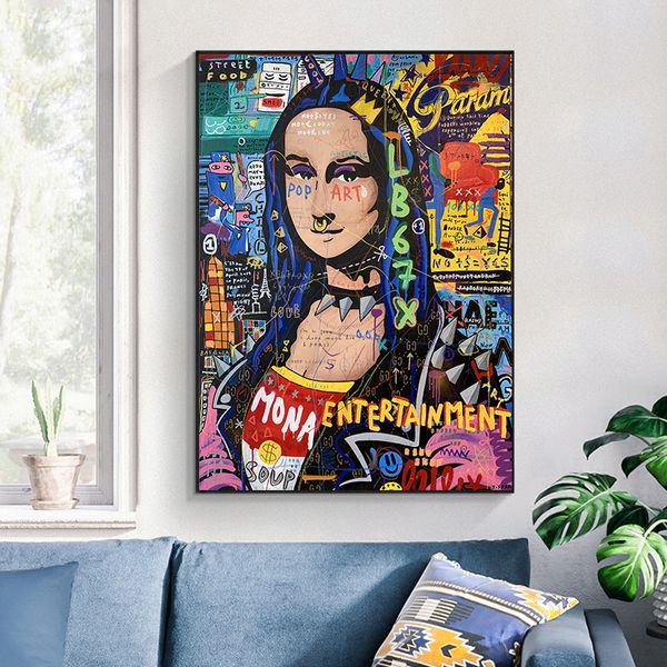

abstract graffiti street wall art mona lisa canvas painting poster and prints famous artwork for living room decoration