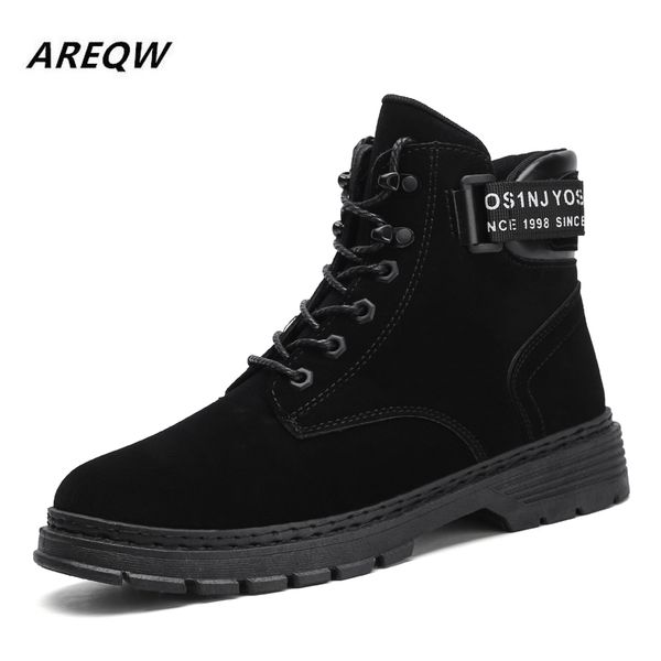 

2020 autumn and winter high to help solid color comfortable warm men's boots flat bottom non-slip wear men's boots, Black