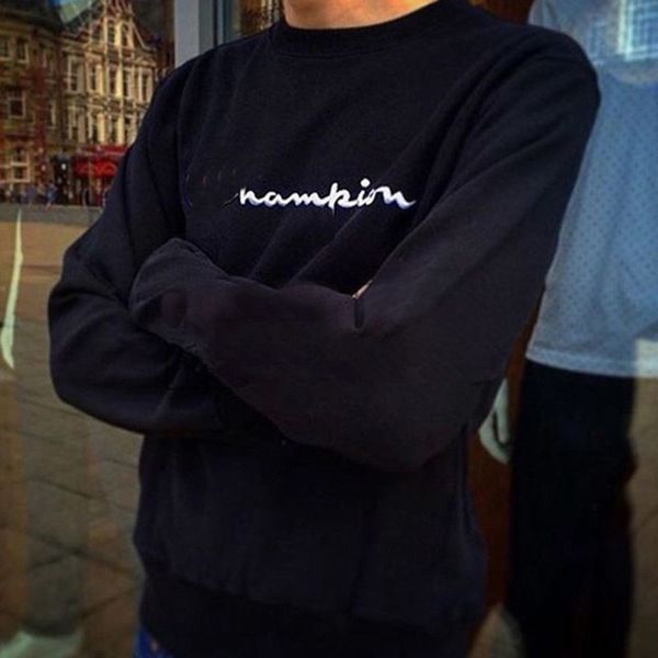 

18fw chap logo letters embroidered sweater retro comfortable casual loose cotton black men and women couple sweater hfsswy053