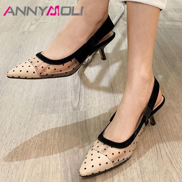 

annymoli women shoes kid suede high heel sandals bow pointed toe thin heels cutouts ladies sandals summer apricot large size 40, Black
