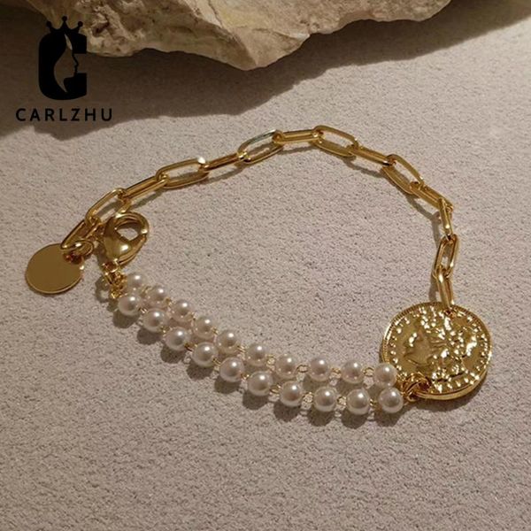 

adjustable punk portrait queen coin gold plated chain bracelet double layers pearls beaded bracelets for women jewelry party, Black