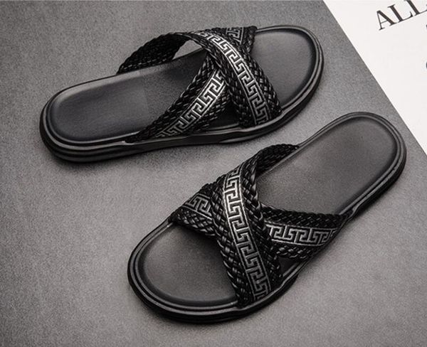 

men flip-flops sandals with correct slippers snake print slide summer wide flat sandals slipper da52, Black