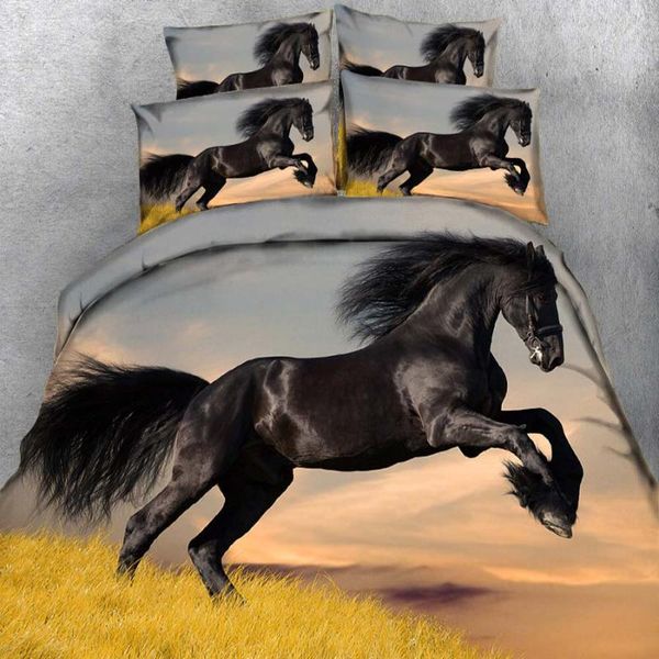 

wostar 3d bedding set bed sheet duvet cover pillowcase home textiles king size bedding set dark horse running animal pattern