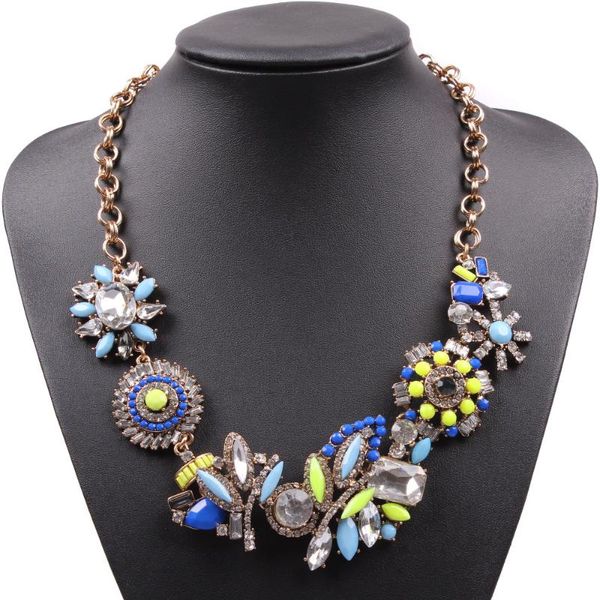 

2020 new design gold women bib collar trendy fashion crystal flower necklaces costume choker statement necklace jewelry, Silver