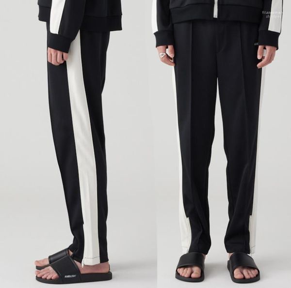 

zipper elastic waist contrast color pants mens fashion casual clothing designer mens panelled pants fashion loose, Black