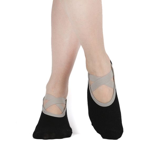 

women yoga socks with button cotton anti slip sticky workout pilates grip sock for woman dance fitness ballet socken, Black