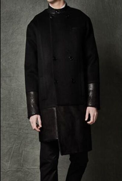 

s-5xl 2020 spring men's new fashion in the long section of woolen leather puppet coat jacket, Black