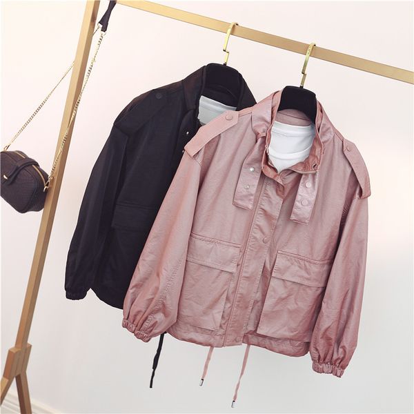 

2020 autumn new women's leather clothing fashion loose short pu leather jacket coat trend size s-l, Black