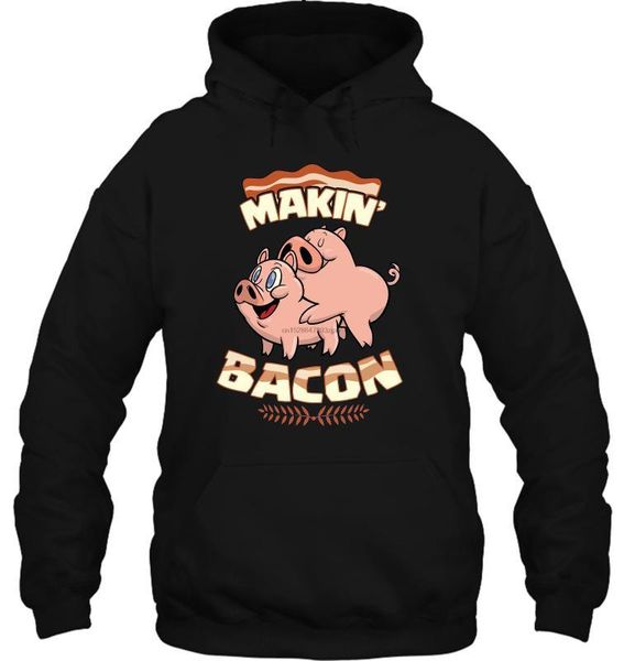 

men hoodie makin bacon pig funny meatatarian zany brainy fashion men women streetwear, Black