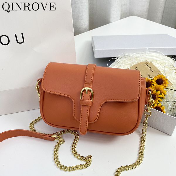 

casual women crossbody bags ladies small messenger bag female elegant daily fashion metal chains flap cover zipper soft orange
