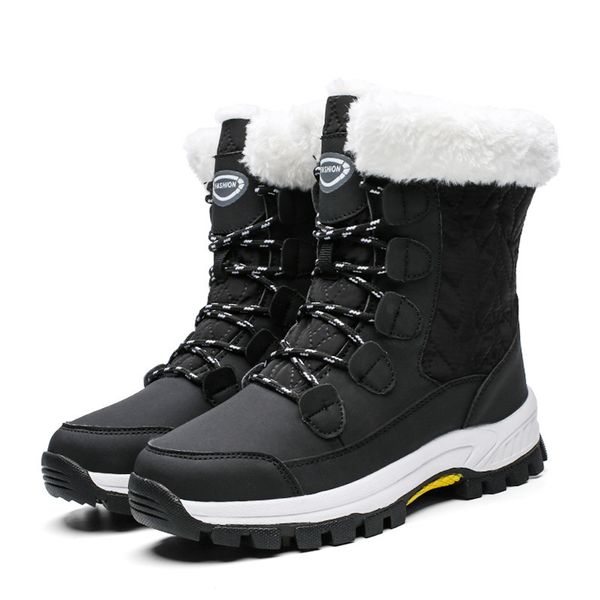 

2020 large size high-cotton shoes thick-soled waterproof snow boots women's plus velvet warmth thick women's shoes, Black