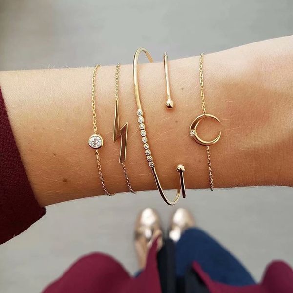 

new gold color moon pendant chain bracelets & bangles boho charm rhinestones chain bracelets for women friend gifts jewelry, Golden;silver