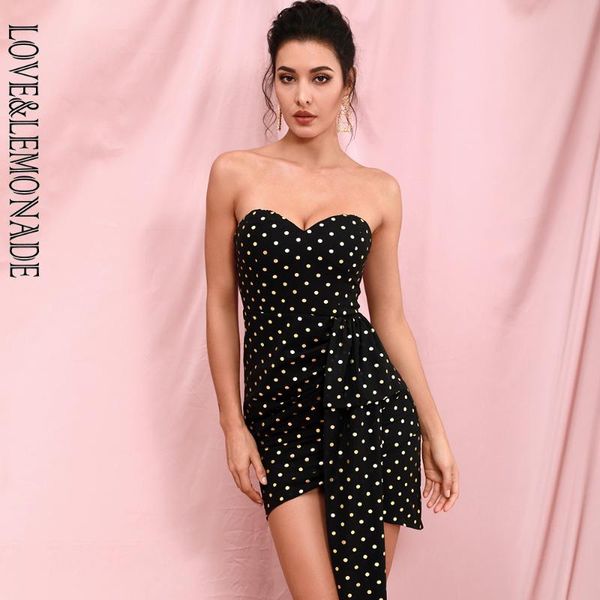 

casual dresses love & lemonade black tube double streamers gold dots bodycon chiffon mini party dress lm82021-2, Black;gray