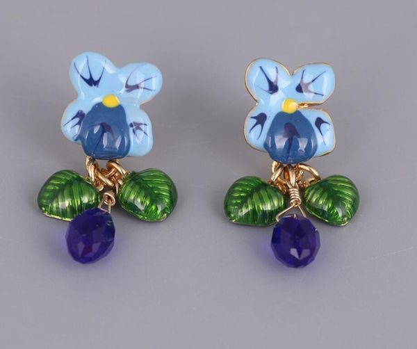 

wholesale luxury jewelry enamel glaze blue flowers002, Golden;silver