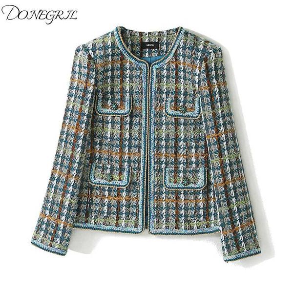 

2020 vintage palid tweed jacket women design buttons o-neck long sleeve autumn winter jacket elegant coat bomber harajuku, Black;brown