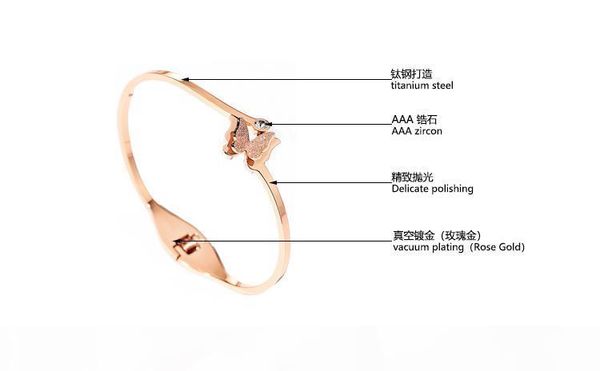 

h white cz turkish girl jewelry rose gold18 k rose gold titanium steel butterfly bangle not allergic ,not easy to tarnish, Black