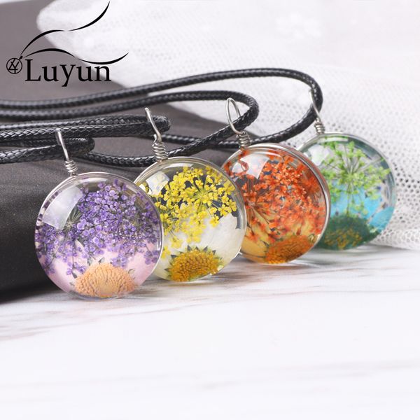 

luyun creative fashion dried flower necklace crystal glass necklace jewelry pendant women jewelry wholesale, Silver