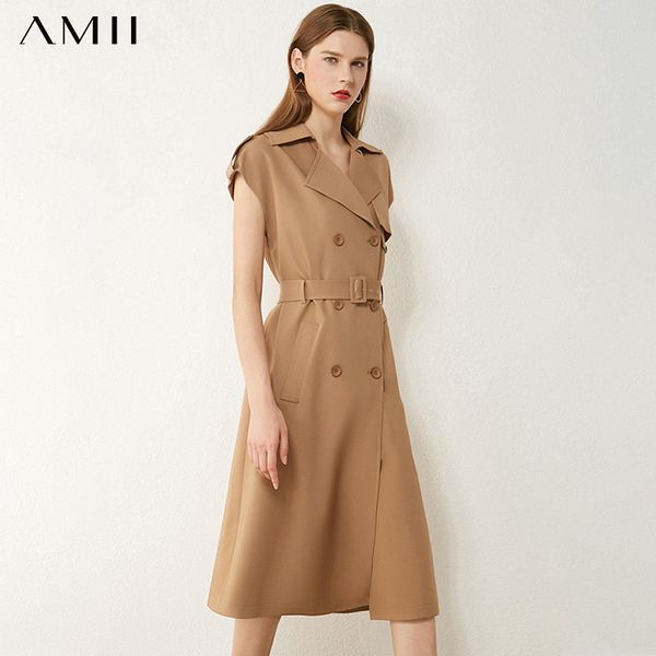 

amii minimalism autumn women's coat fashion double breasted slim fit lapel women windbreaker solid female overcoat 12080060, Tan;black