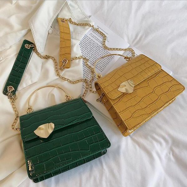 

elegant female metal ring tote bag 2020 summer new pu leather women's designer handbag chain shoulder messenger bag