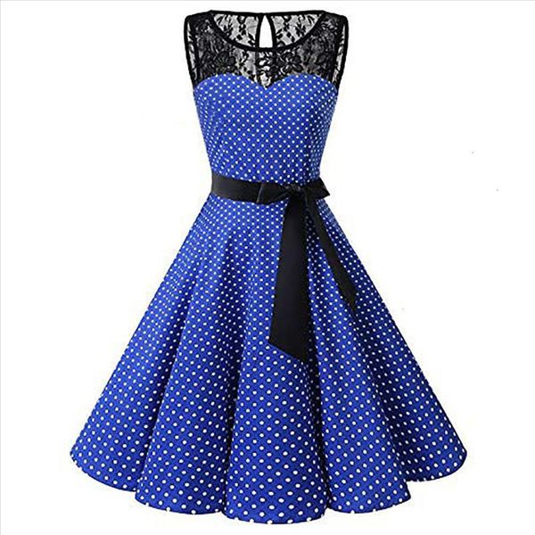 

летняя мода платье женщины женщины без рукавов полька dot lace хепберн vintage качели высокой талией плиссированные платья мантия vestidos д, Black;gray