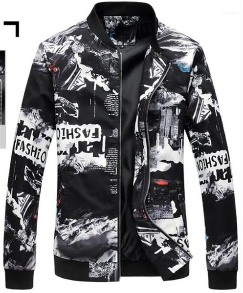 

printing men stand collar jacket fashion homme casual jacket designer mens plus size jackets artistic city, Black;brown