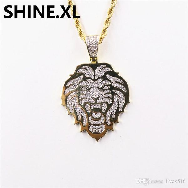 

18k gold diamond lion pendant necklace iced out zircon mens hip hop bling jewelry gift, Silver