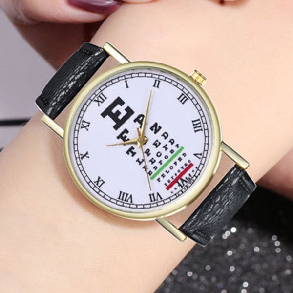 

2020 unique design eye chart watch women casual watches leather strap quartz wristwatches relogio feminino price ship, Slivery;brown