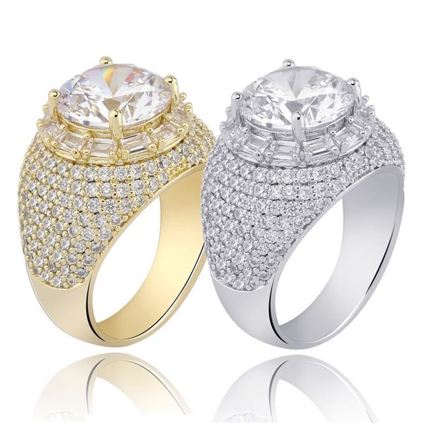 

new personalized 18k gold plated cz cubic zirconia hip hop iced out finger ring bling diamond lovers jewelry gifts for men women, Slivery;golden