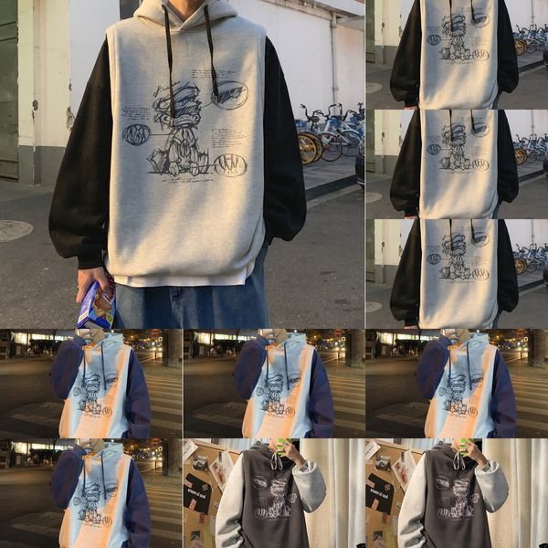 

fake two-piece sweater men's trendy ins hip-hop loose funny graffiti korean style trendy handsome coat super popular cec sweatercoat, Black
