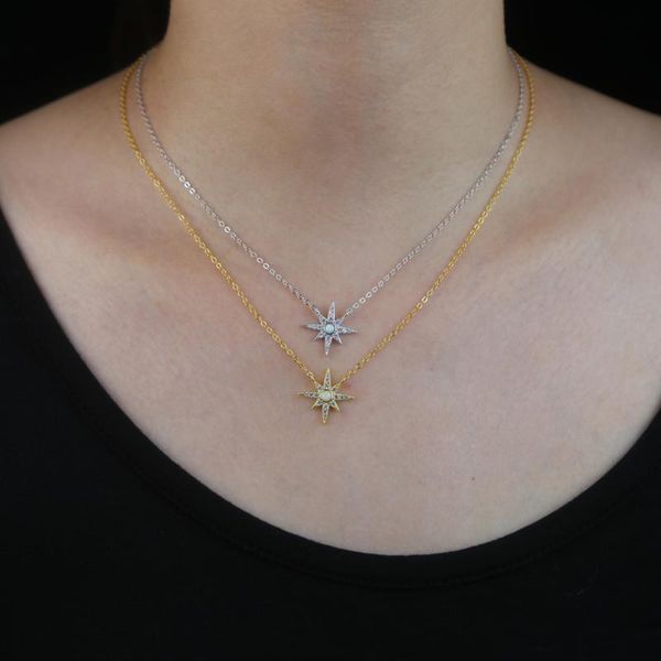 

fine 925 sterling silver lovely starbrust northstar charm women girl gift jewelry cute cz opal gemstone delicate silver necklace