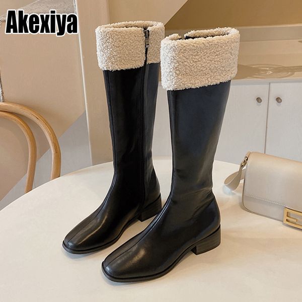 

long boots women genuine cow leather knee high boots side zipper round toe lady winter shoes keep warm handmade p025, Black