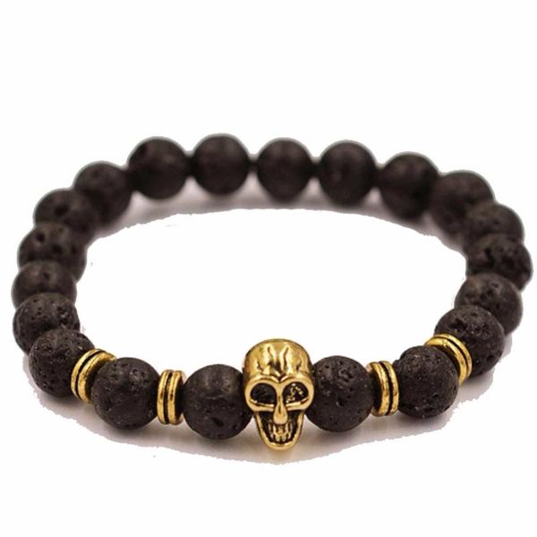 

lava stone quartz bracelets skull charm punk gothic natural stone bracelet diy beaded charm for men chakras jewelry, Black