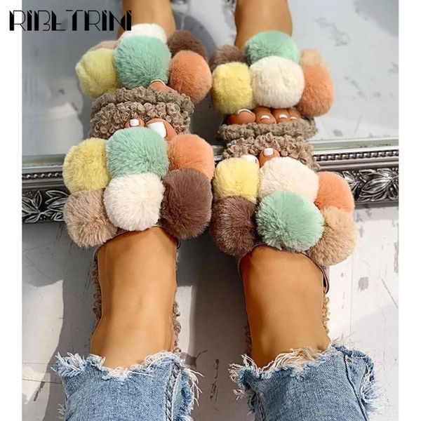 

ribetrini new ins unique decorating slides concise brand flat slippers women low heel summer leisure shoes woman, Black