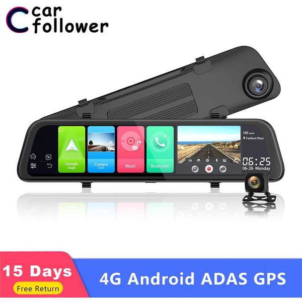 

12" 4g adas android 8.1 octa-core 2gb car dvr dash camera gps wifi fm bluetooth 1080p fhd auto registrator rearview mirror