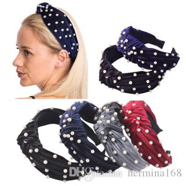 

2019 women pearl knot hairband headbands velvet hair sticks head wrap headwear for girls hair accessories women velvet hair sticks 8 colors