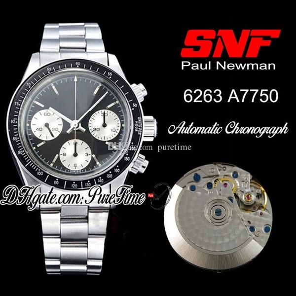 

snf retro bamford heritage paul newman ref.6263 eta a7750 automatic chronograph mens watch silver black dial steel bracelet puretime r15d3, Slivery;brown