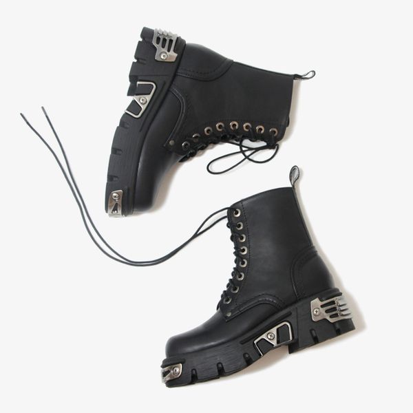 

punk style platform women ankle boots women's motorcycle boot fashion ladies chunky shoes metal decor black zapatos de mujer