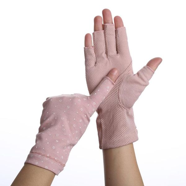 

mesh summer uv protection gloves semi-finger sunscreen gloves woman non-slip driving half finger mittens cycling guantes, Blue;gray