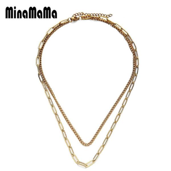 

trendy stainless steel double layers chain choker necklace hip hop square chain necklace for women charms jewelry, Silver