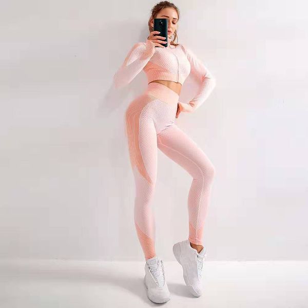 

women seamless yoga set fitness sports suit gym clothes yoga long sleeve shirts high waist running leggings women workout sets, White;red