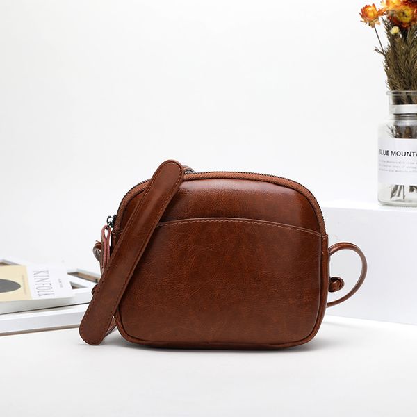 

ladies shoulder bag pu oil wax leather shell bag korean version of pure color diagonal cross retro women