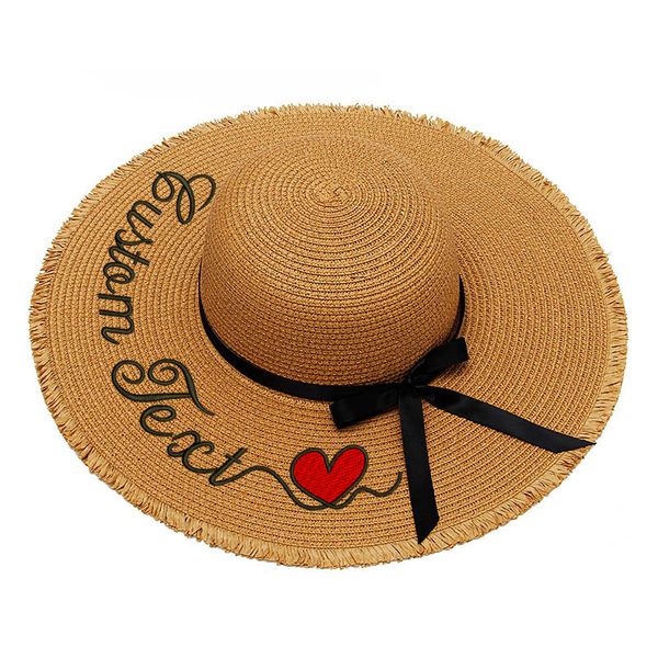 

embroidery personalized custom text logo embroidery women sun hat straw hat outdoor fringe style beach hat summer cap dropshipp, Blue;gray