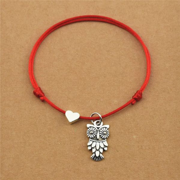 20pcs / lot Sorte Red corda Cordas do coração do amor da coruja Braceletes para Jóias Presentes Mulheres festa de aniversário do amante